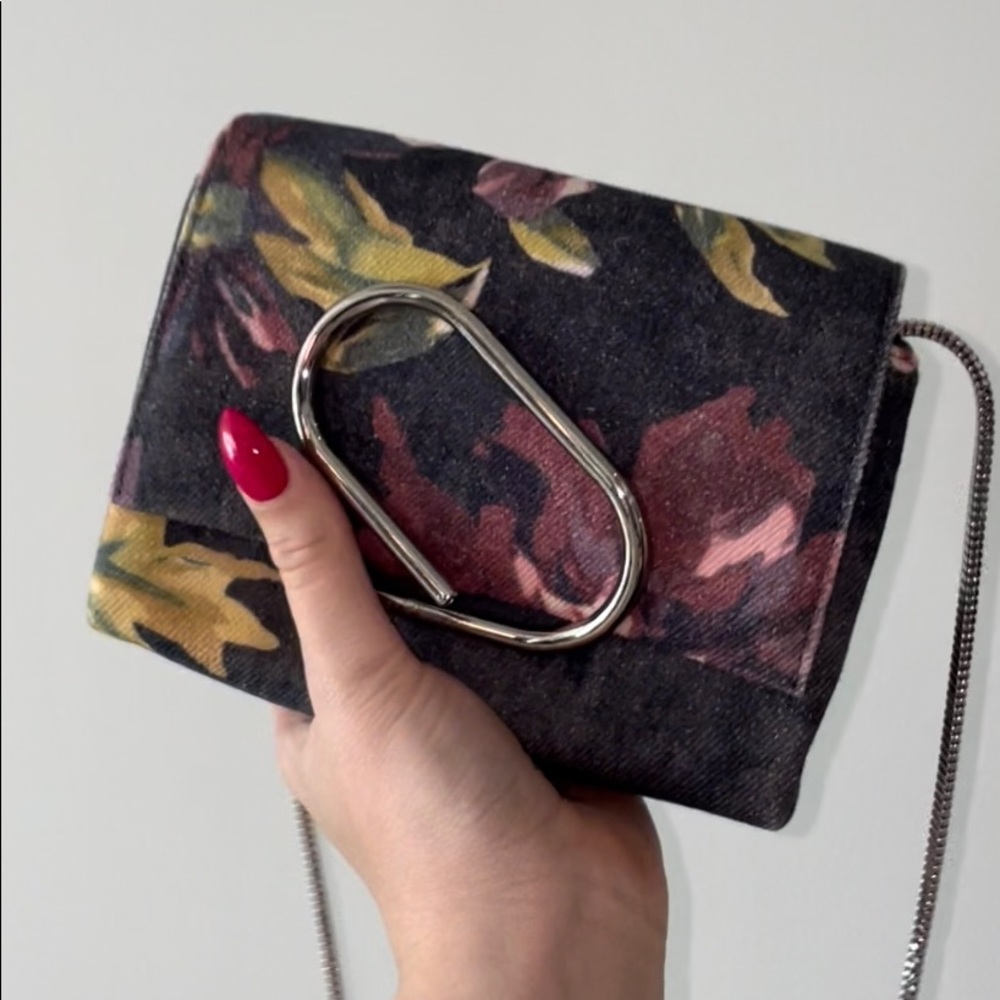 Small floral denim paper clip bag